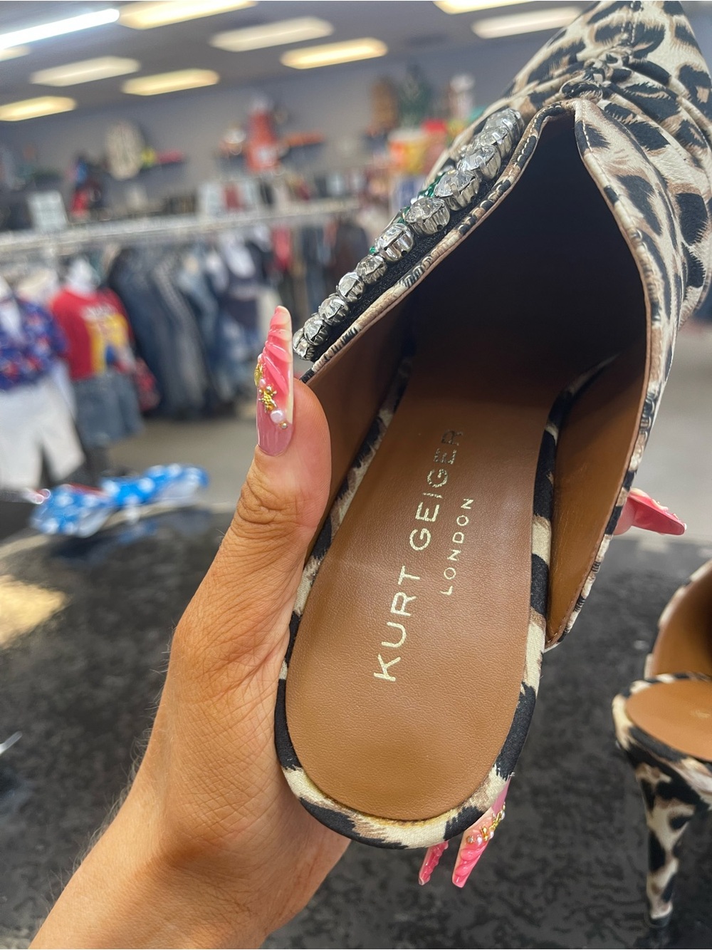 Kurt Geiger Leopard Print Mules with Crystal Eye Accent - Picture 6 of 8
